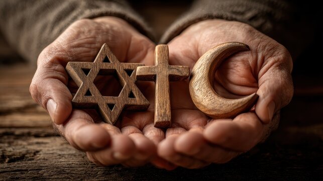 Christianity Islam and Judaism are three monotheistic faiths symbolized by the Star of David the Cross and the Crescent representing interfaith connections 06 30 2018