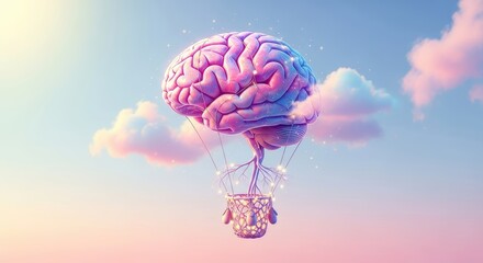 Brain Floating in Blue Sky