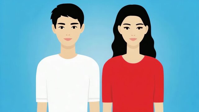 Male and Female Portraits on Blue Background Diverse Couple Illustration for Profile and Lifestyle