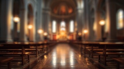 Obraz premium Abstract blurred background of a church interior