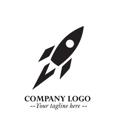 Fototapeta premium Rocket Logo Symbol in Black on the White Background with Modern Futuristic Space Design