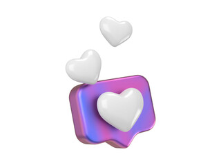 3d icon of 3d rendering of a social media like notification with hearts floating above isolated on transparent background concept of online communication and feedback