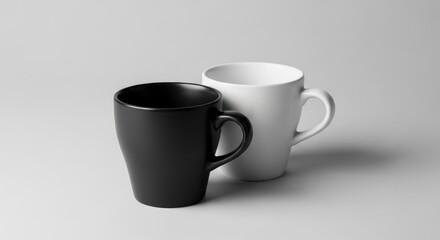 Fototapeta premium Black and White Ceramic Mugs Mockup on Neutral Background for Branding Design