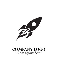 Rocket Logo Symbol in Black on the White Background with Modern Futuristic Space Design