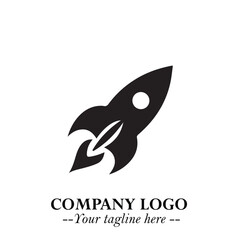 Rocket Logo Symbol in Black on the White Background with Modern Futuristic Space Design
