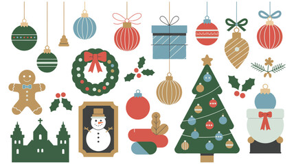 Christmas Holiday Ornaments and Elements Flat Design
