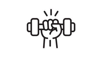 Hand holding a dumbbell simple line art vector illustration ideal for fitness apps and gym promotions