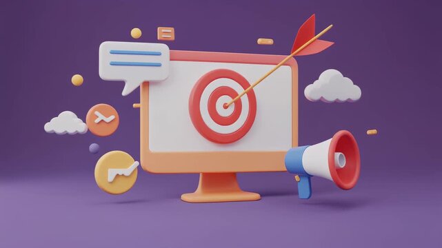 Digital marketing success illustration achieving online business goals with strategy concept on computer screen