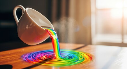 Pouring Rainbow Paint into Cup