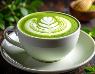 抹茶ラテアートの美しいカフェタイム