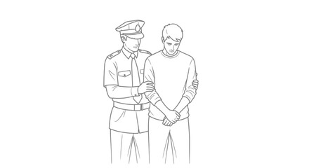 A police officer in uniform assisting a young, somber man.