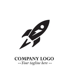Fototapeta premium Rocket Logo Symbol in Black on the White Background with Modern Futuristic Space Design