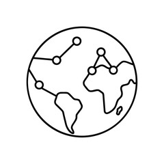 World connections network globe outline drawing on transparent background