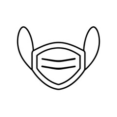 Outline drawing of a medical face mask with straps on transparent background
