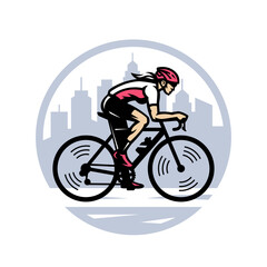 Logo of a girl on a road bike, with a city in the background.