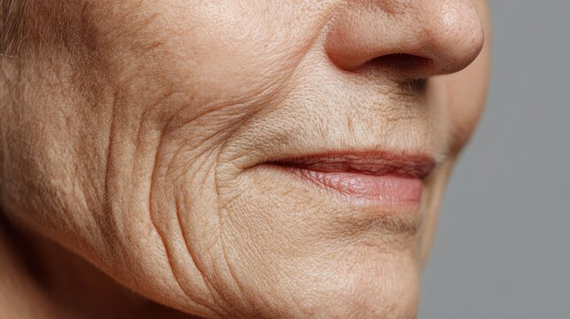 Loose sagging skin on elderly woman s face