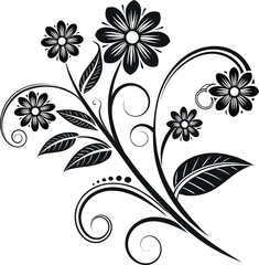 Elegant floral line art vector illustration featuring botanical design elements with leaves and blossoms, useful for invitations, logos, and decorative frames