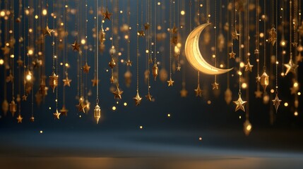 Background featuring Islamic motifs with stars and crescent moon celebrating Ramadan Mawlid Iftar Isra Miraj Eid al Adha and Muharram Ample space for text