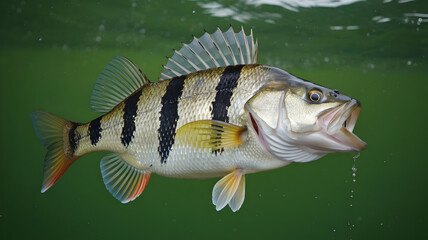 Isolated fish on a hook against a white backdrop