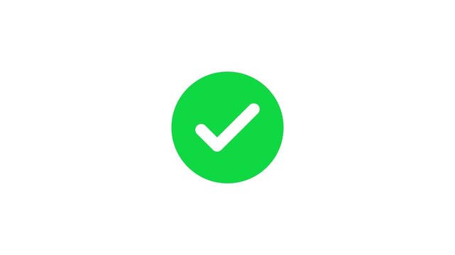 White check mark inside a green circle on a white background tick symbol