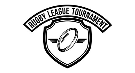 Rugby league tournament logo featuring a stylized rugby ball inside a shield shape.