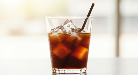 Refreshing Iced Coffee Drink with Condensation and Copyspace