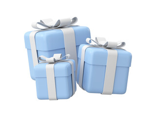 3d icon of a stack of three light blue gift boxes tied with white ribbons and bows, isolated on transparent background, perfect for birthdays or special occasions