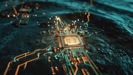 Microchip Technology Futuristic Circuit Board, Data Flow, AI - Powered by Adobe