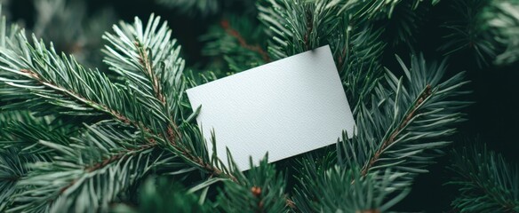 The Blank Card Nestled Among Evergreen Pine Branches for Holiday Message