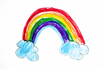 Cute Nursery Illustration of Hand Drawn Rainbow. No Background. Crayon Drawing-Like Infantile Style Rainbow. Childish Scribbles. Doodle Rainbow. Naive Drawing.