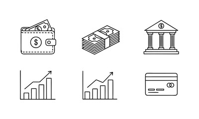 Finance and Banking Line Icons – Money, Investment and Financial Growth Vector Set