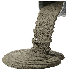 Cement Pouring: A Photorealistic Illustration of Concrete Flowing from Bucket on White.