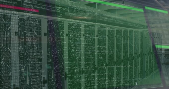 At cabinet pattern reveal green code overlay cascading and red scan line moving for monitoring - Powered by Adobe