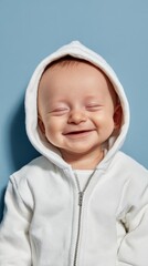 a cute baby in a white hoodie