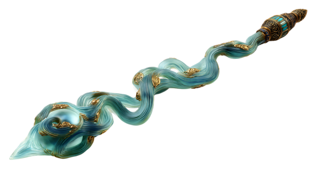 Ornate glass pipe with intricate swirling design isolated on transparent background