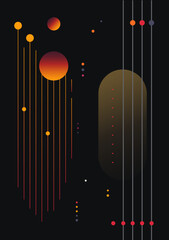 Abstract planet infographics, gradient shapes on a black background. Esoteric symbols, imitation planets.