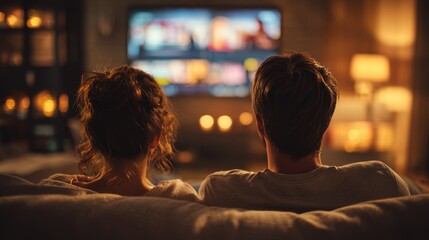 Fototapeta premium Joy unwind with loved ones watching a TV show movie or streaming content Relax on the couch connect with family and enjoy entertainment