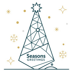 Minimalist Modern Christmas Greeting — Geometric Tree with Stars and Seasons Greetings Vector Illustration