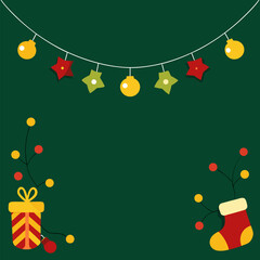 Festive Christmas Background Frame with Pine Branches, Bells, Stockings, Candy Canes, and Gift Boxes — Holiday Vector Illustration