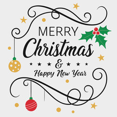 Charming Classic Merry Christmas Typography with Holiday Elements