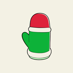 Green Christmas Mitten with White Cuff and Red Trim — Festive Winter Clothing Vector Illustration