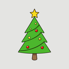 Stylized Green Christmas Tree with Red Star — Minimal Holiday Vector Design