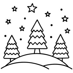 Cute Hand-Drawn Christmas Tree Line Art — Black Outline Festive Illustration for Kids Coloring Book and Holiday Vector Design