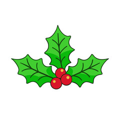 Green Holly Leaves with Red Berries — Traditional Christmas Decoration Vector Illustration
