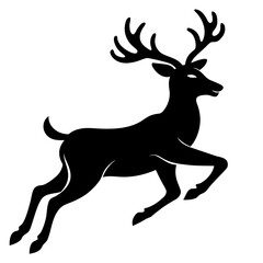 Leaping Deer Silhouette Vector — Elegant Antlered Deer Design for Wildlife, Nature, and Christmas Holiday Themes