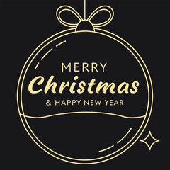 Elegant Gold Christmas Ornament Merry Christmas & Happy New Year - Black Background Vector