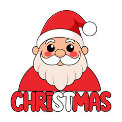 Merry Christmas with Cartoon Santa and Holly Berries - Festive Vector Graphic