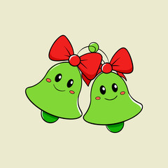 Green Christmas Jingle Bells with Red Bow — Festive Holiday Decoration Vector Illustration