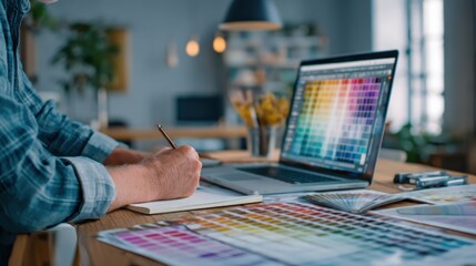 Remote color matching for interior wall paint designer collaborates with client online