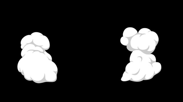 4k video cartoon animation of smoke, dust from a step or moving a dusty surface isolated on transparent alpha channel background